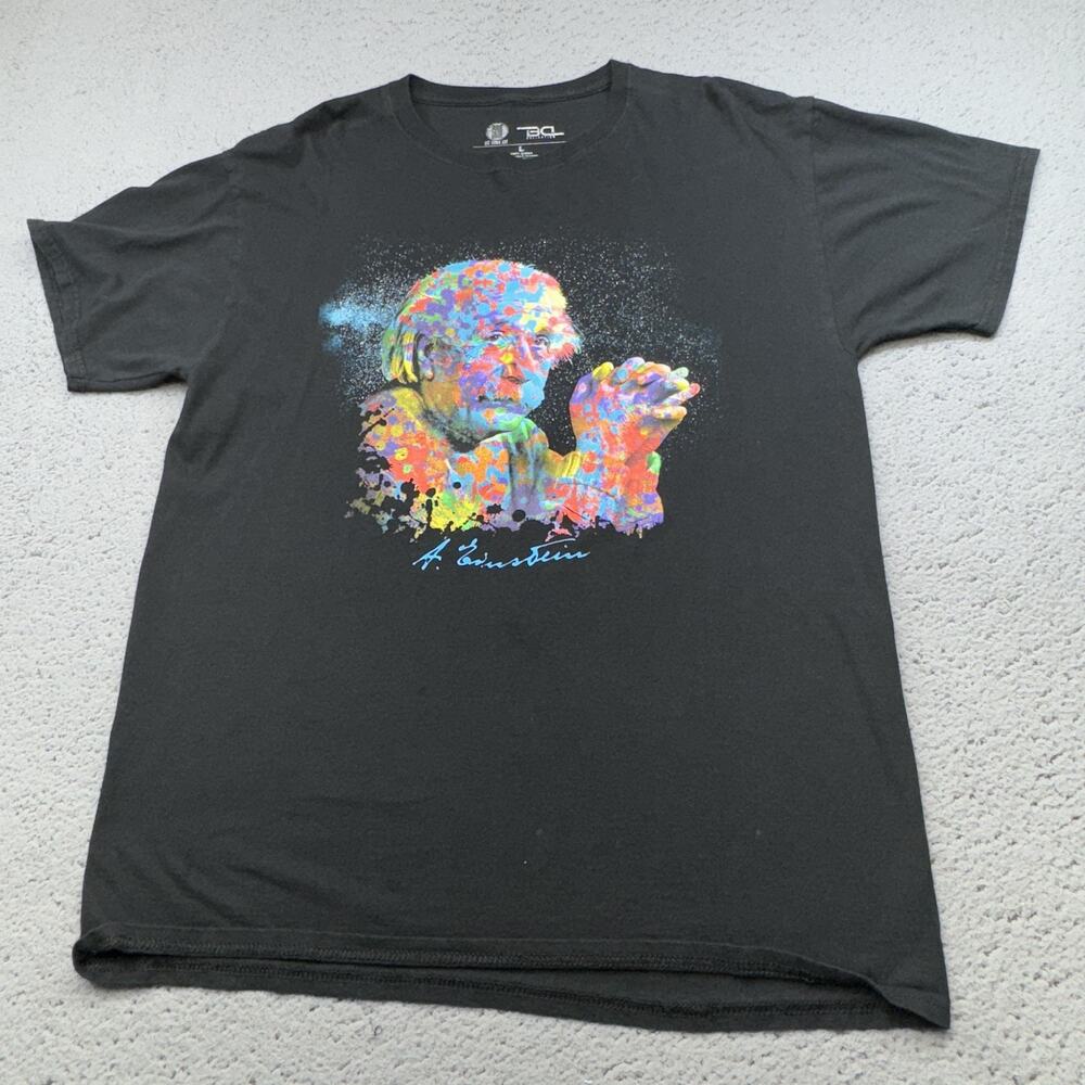 Albert Einstein Shirt Mens‎ Large Black Colorful Splatter Portrait Graphic Tee